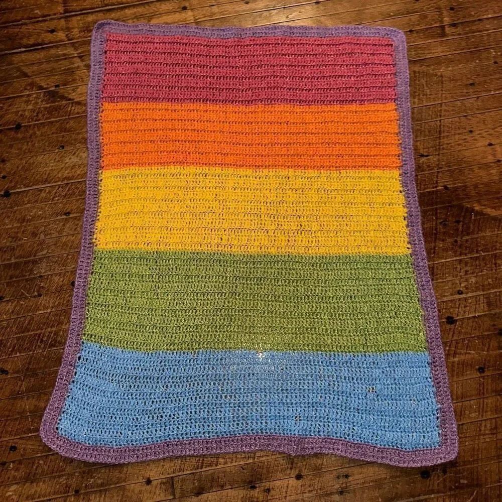 Rainbow baby multicolored handmade lightweight crochet blanket